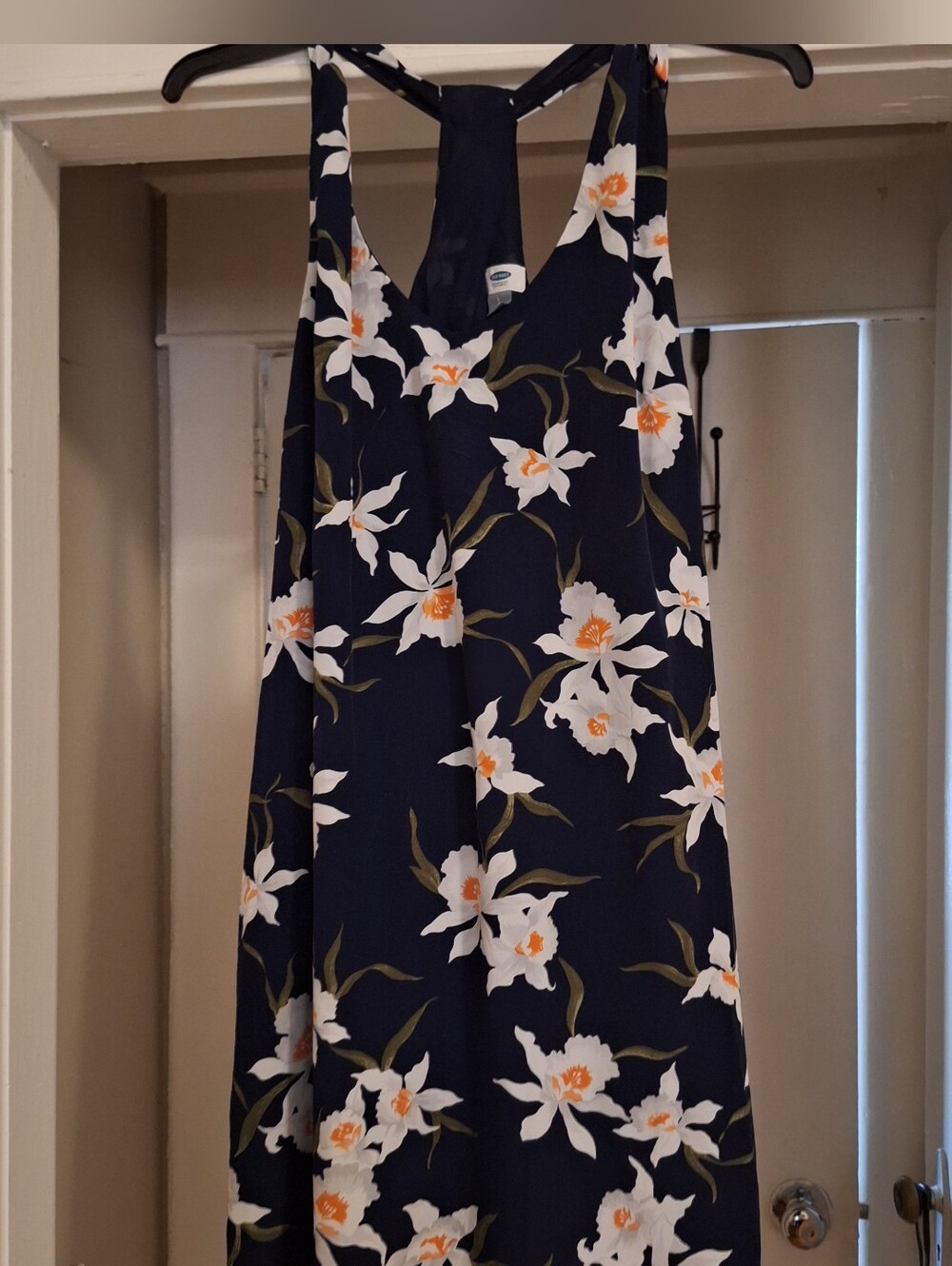 Old Navy Navy Floral Midi Dress with White and Orange Flowers